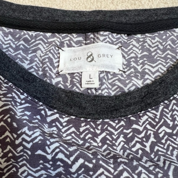 Lou and Grey Mixed Media Long Sleeve Top Grey and White Herringbone Size Large - Picture 8 of 10